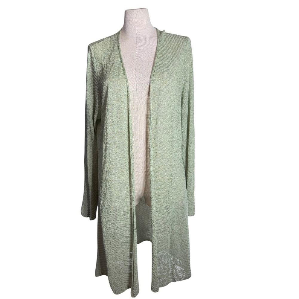 Eileen Fisher Sage Green‎ Hemp Blend Open Front Longline Cardigan Large F17HMP